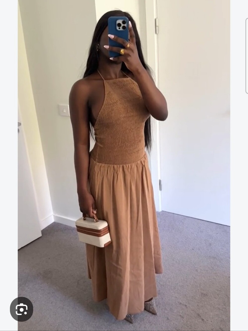 Zara  Brown Halter Maxi Dress Wirh Smocking Large *flaw*